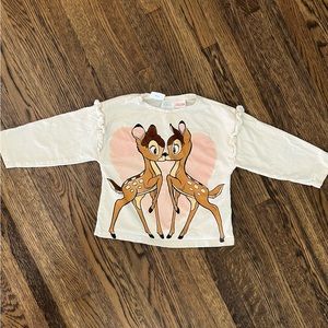 Zara Cream Long Sleeve Tee with Bambi Graphic and Pink Heart